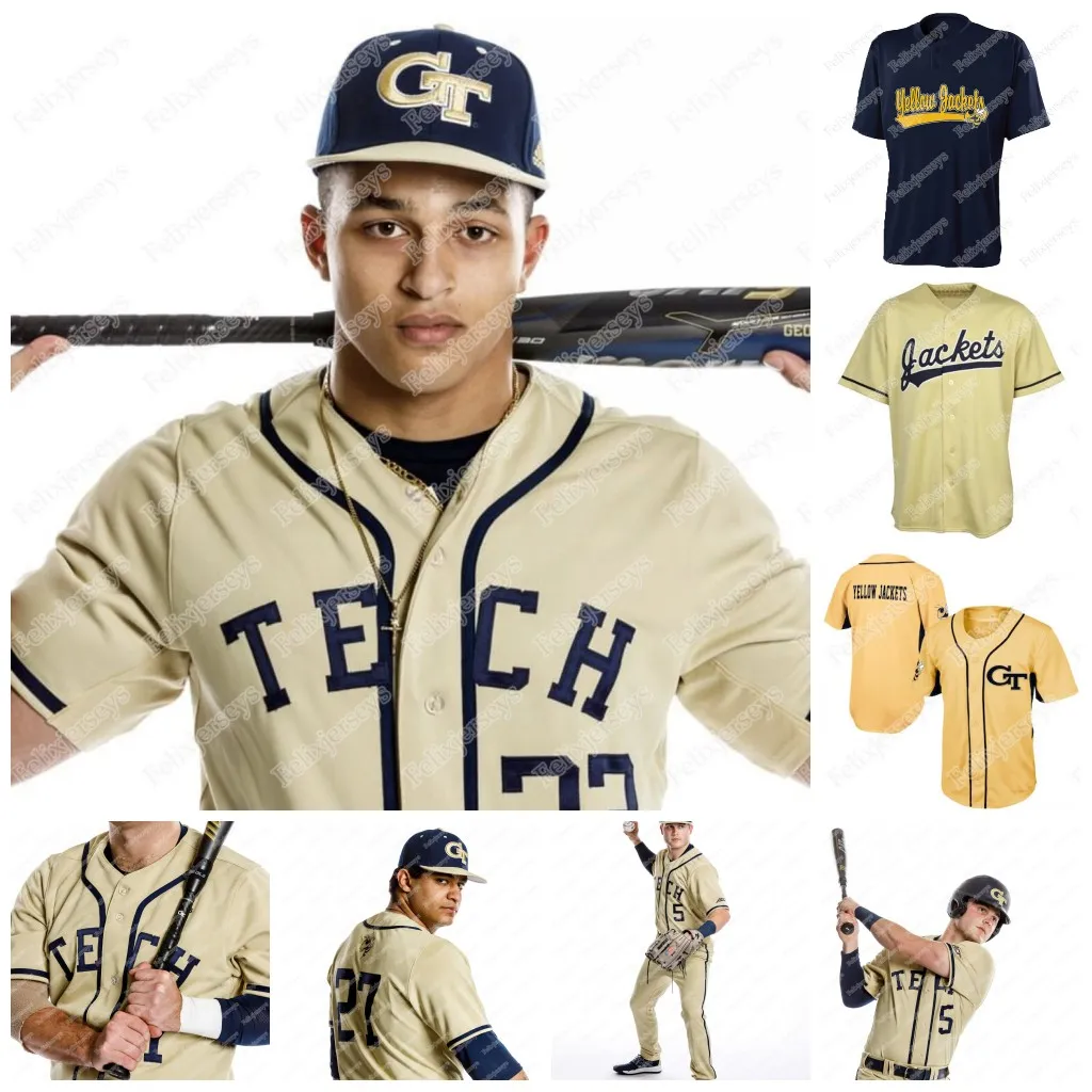 Custom Georgia Tech Yellow Jackets Gold NCAA College Baseball Jersey för Mens Woms Youth Double Stitched Name and Number Baseball Jersey