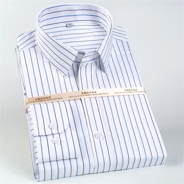 Mäns Klassiska Långärmad Non-Iron Striped T Shirts Casual Standard-Fit Formell Business Arbete Social 100% Bomull Basic Dress Shirt C1210