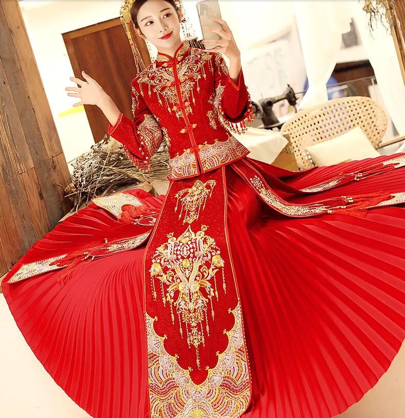 Vestido de novia estilo chino, trajes de brindis ajustados para novia, talla grande, boda china, fiesta de noche, espectáculo, kimono, traje de brindis para novia