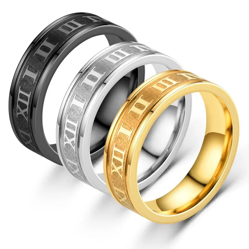 316L Edelstahl Zahlen Römische Ziffern Ring für Männer Frauen Liebhaber Eternity Ringe 6MM Schwarz Gold Silber Mode Zahlen Ringe Großhandelspreis