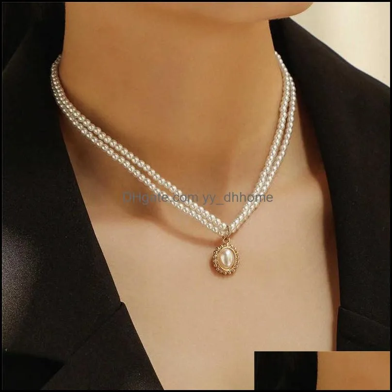 Kotik New Double Layers Pearl Chain Luxury Choker Necklace for Women Fashion Female Party Gift Jewelry