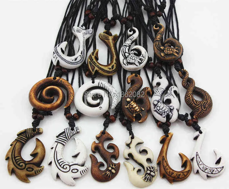 Whole Mixed Hawaiian Jewelry Imitation Bone Carved NZ Maori Fish Hook  Pendant Necklace Choker Amulet Gift MN542 2201227w From Ysatr, $30.19