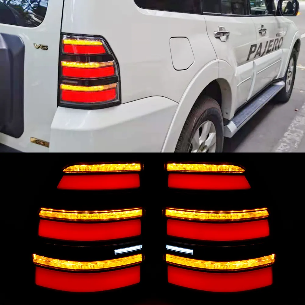 2個の車のスタイリングTaillightテールライトLEDリアランプDRLブレーキ信号は三菱Pajero Montero V93 V97 2006  -  2020のための逆転