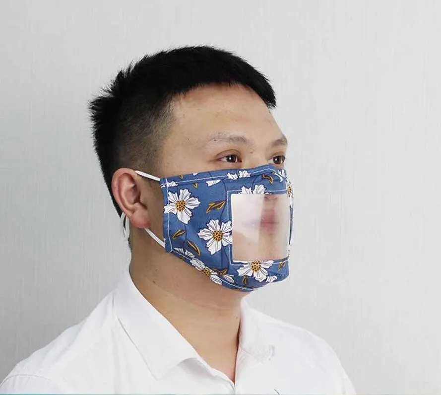 Masks Lip Language Respirator Transparen Window Visible Mouth Cover Deaf Mute Mask Washable Face Masks Outdoor Cotton Protective Mask CCF20