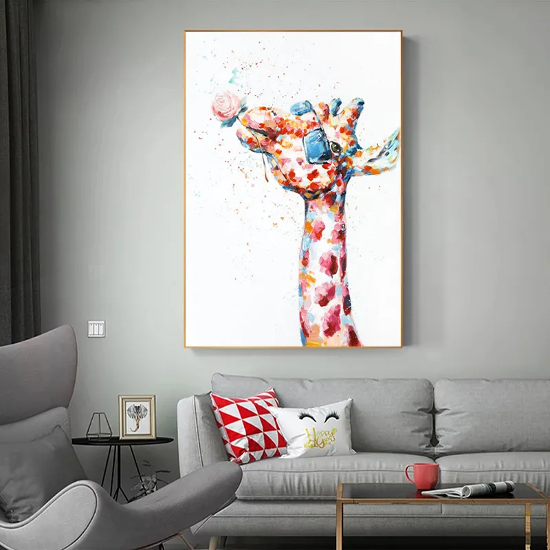 Giraffe Poster Abstract Animal Canvas Painting Wall Art For Living Room Modern Home Decor Canvas Prints Colorful Pictures