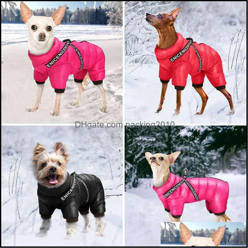 Small Pet Dog Coat Jacket With Harness Winter Warm Dog Clothes For Bulldog Chihuahua Outfits Waterproof Dog Clothing Jackets 220113