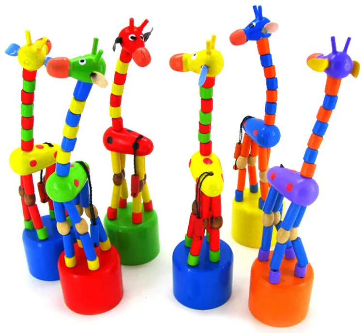 Toys for Baby Kids Wooden Push Up Jiggle Puppet Giraffe Finger Toys Assorted Animal Decorative