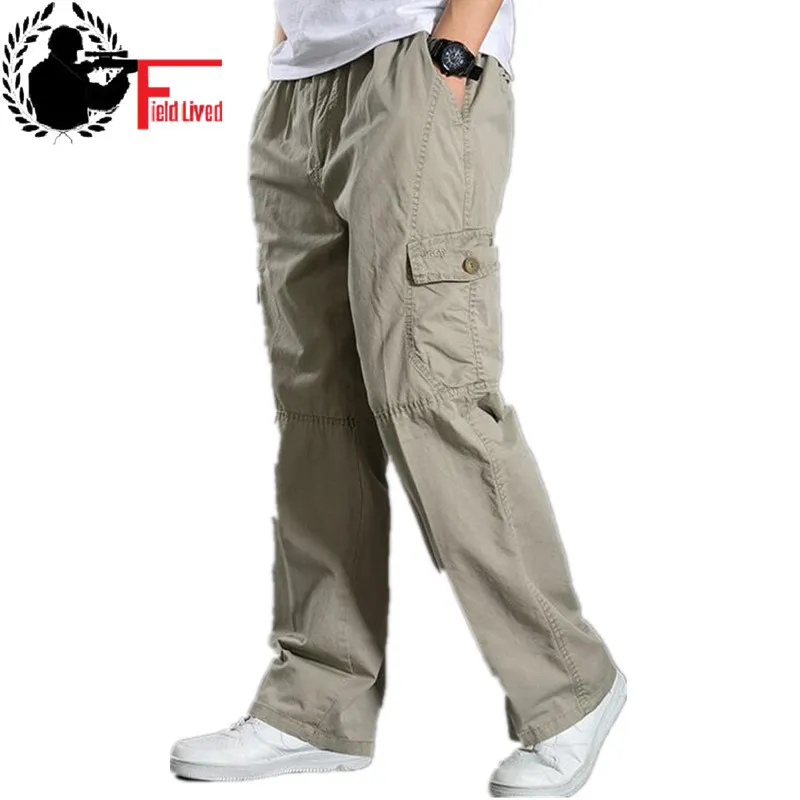 Homens de algodão de verão Calças de carga mens corredores baggy calças táticas leves exército verde trabalho calça solta calças casuais plus size lj201007