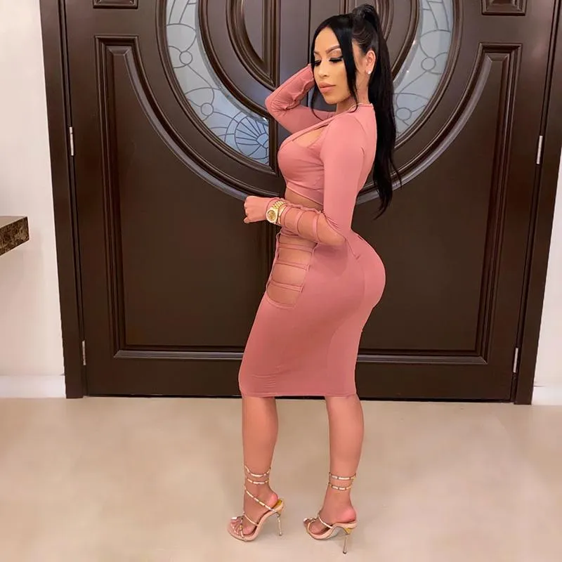 Casual Womens Bodycon Midi Dress Long Sleeve Deep V Neck Cut Out Caged  Autumn Party Club from Dhgate Basic & Casual Dresses - price 33.06