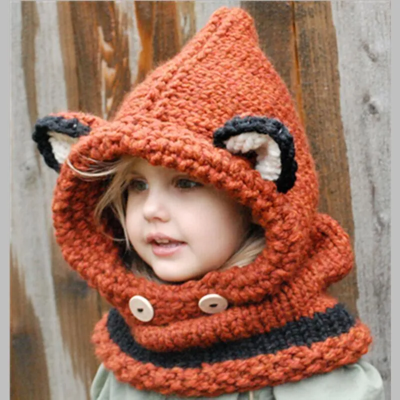 2016 Vinter Kids Fox Ears Handgjorda Beanie Hat Scarf Sats för 1 ~ 10 år gamla barn tjejer halsdukar Gratis frakt Y200110