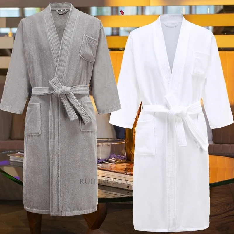 Star Hotel 100% Cotton Sweat Towel Bath Robes Men Plus Size Winter Kimono Warm Bathrobe Mens Terry Sleepwear Women Dressing Gown 201023
