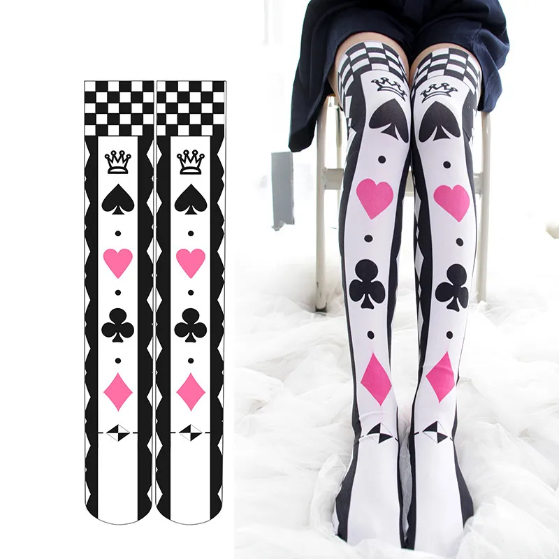 Chaussettes Bas De Cuisse Lolita Gothique Harajuku - Noir à Ruban Couronne - Taille Unique