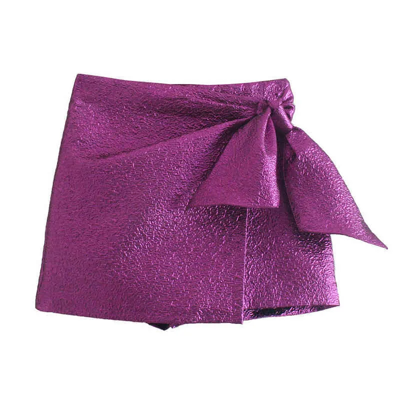Dylqfs 2021 New Autumn Women Vintage Purple Bow Lady Pants女性ストリートウェアスリムハイウエストカジュアルシックショーツスカートボトムスY220311