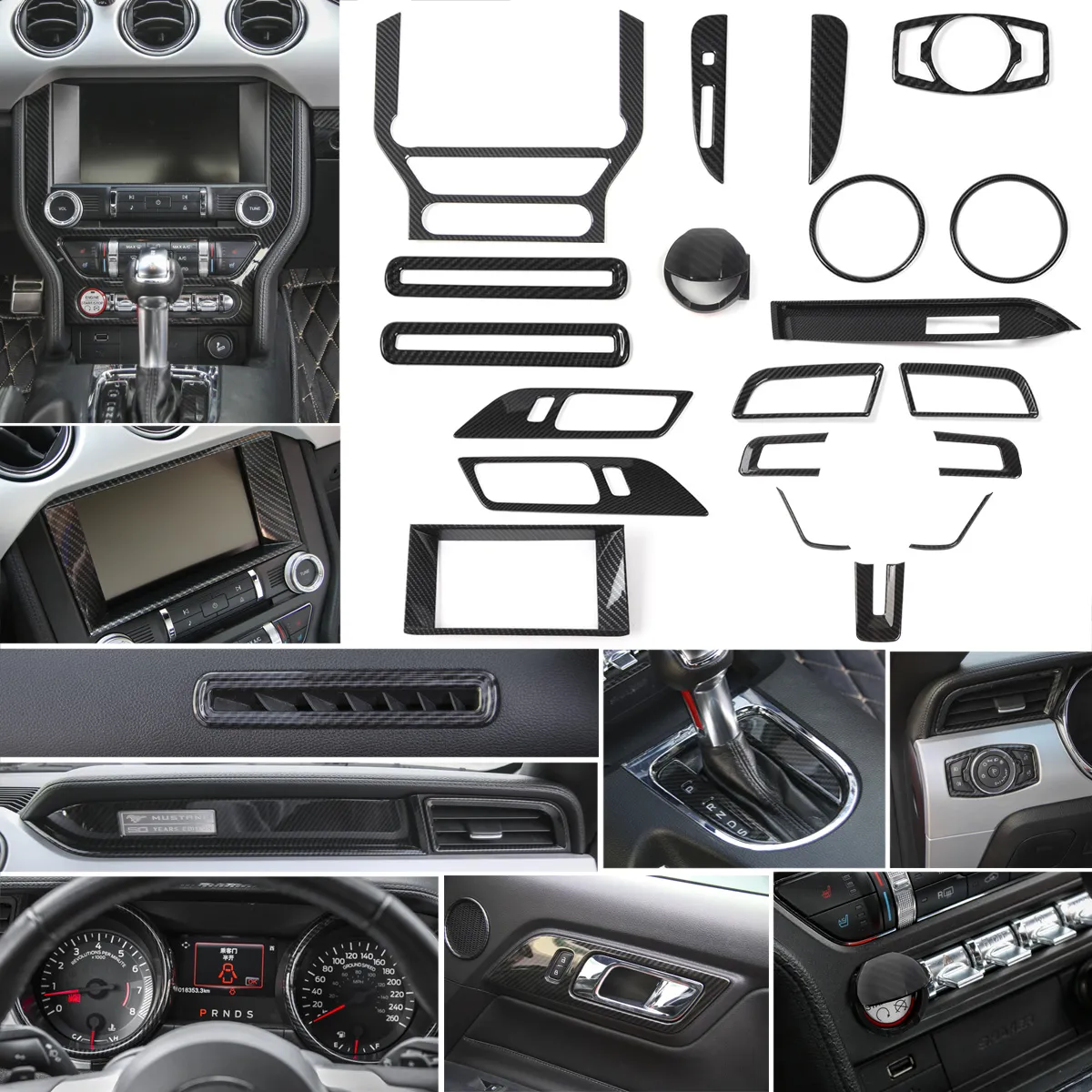 ABS Carbon Fiber Car Central Dashboard Interior kit Dcoration Cover For Ford Mustang 15+ 20PC