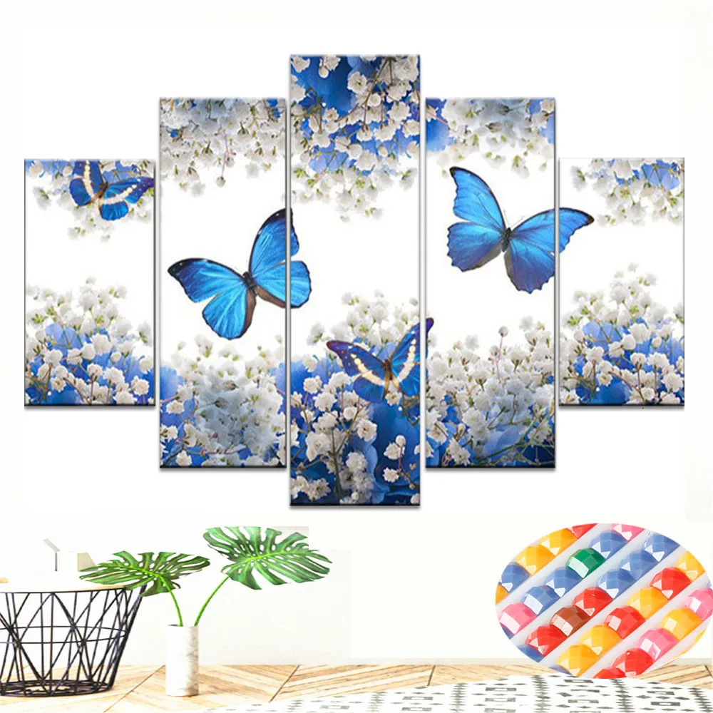 Huacan DIY Full fyrkantig diamantmålning Butterfly Multi-Picture Combination Brodery Cross Stitch Mosaic Decor Gift 5 st / Set T200111