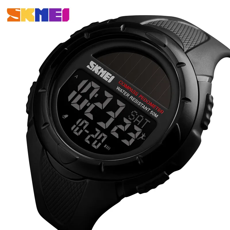 SKMEI Boussole Solaire Montres Hommes Podomètre Calories Montres Hommes Numérique En Plein Air Sport Alarme Heure Chrono reloj hombre 1488 210203