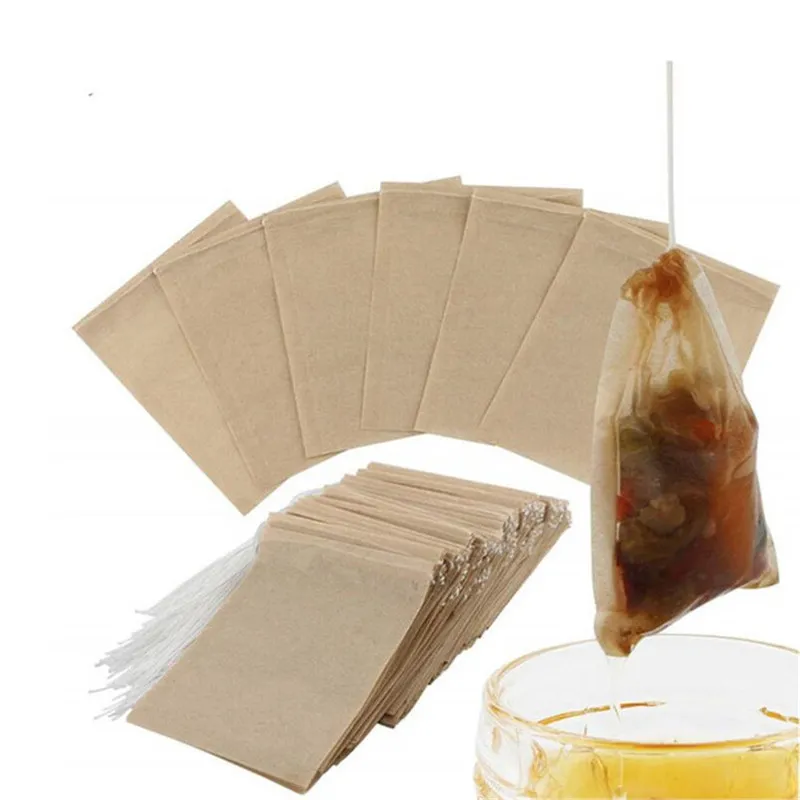100Pcs/Lot Loose Leaf Tea Empty Bags Coffee Tools Natural Unbleached Paper Disposable Sachet Strainers Wooden Color