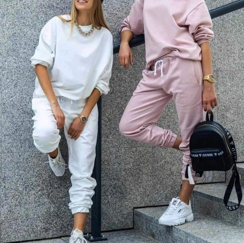 Survêtements pour femmes survêtement décontracté deux pièces ensemble haut pour femme et pantalons tenues automne coton solide pantalons de survêtement pulls