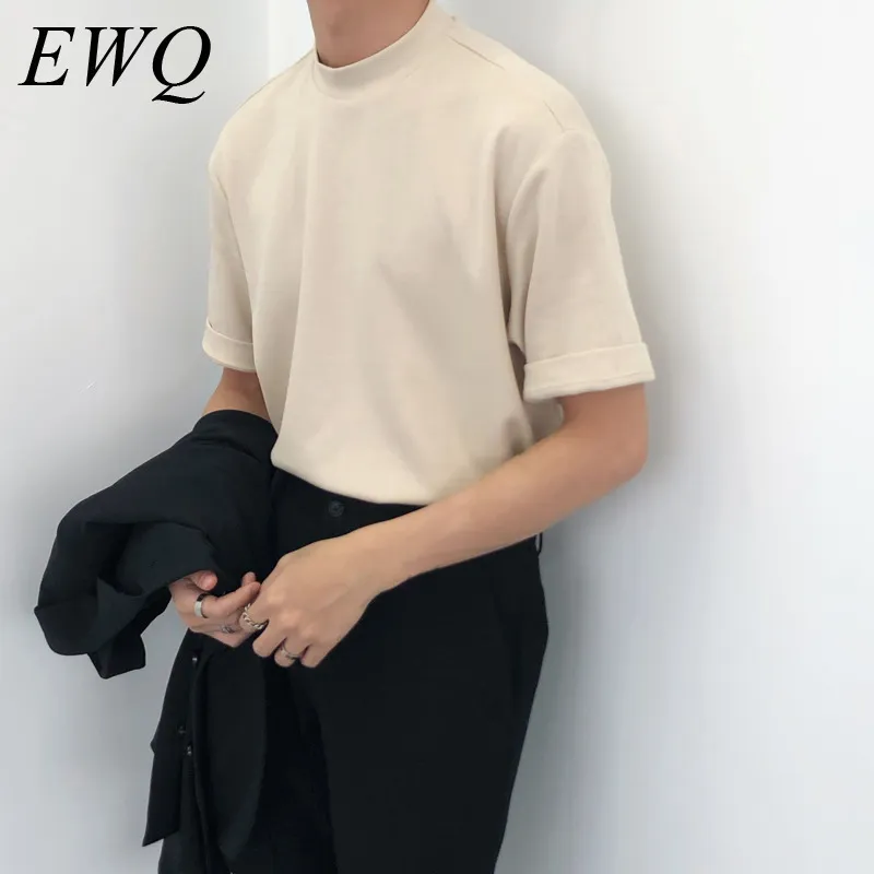 EWQ / WOVER 2020 Moda Verão Moda Cor Sólida Turtleneck Manga Curta Tee para Homens e Mulheres Estilo Coreano Tops Casuais 9Y969 LJ200827