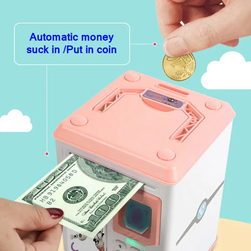 ATM Mini Money Box Safetion Password Chewing Coin Cash Borg Machine Gift voor Kinderen Kinderen Elektronische Piggy Bank 201125