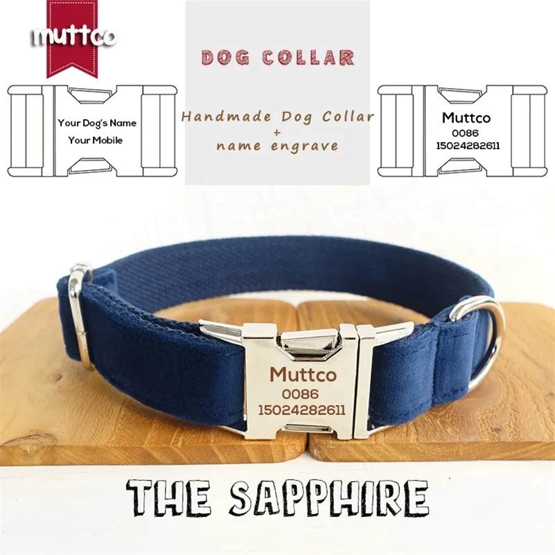 MUTTCO personalisiertes Haustier-ID-Tag-Hundehalsband THE SAPPHIRE mit graviertem Halsband, individuelles Namensschild, Haustierprodukte, 5 Größen, LJ201113