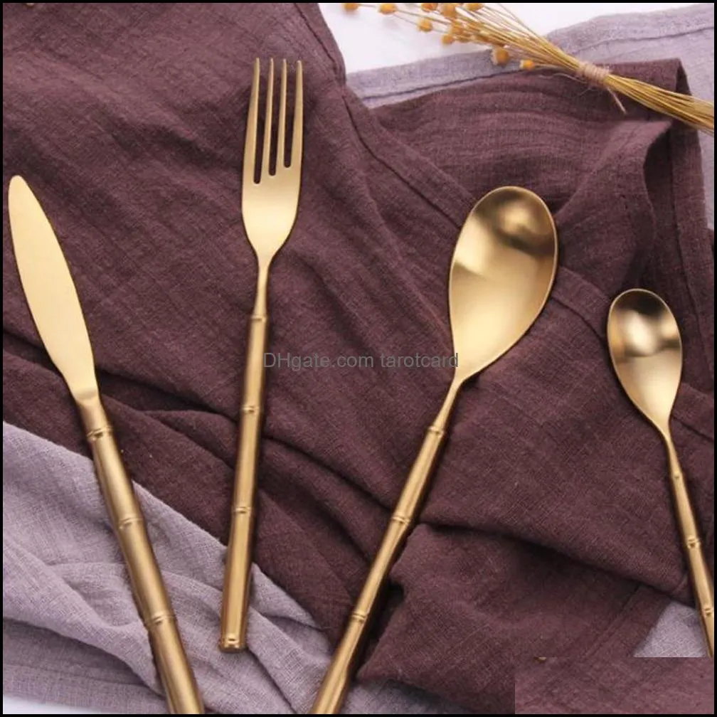 Gold Plated Cutlery Dining Knives Forks Teaspoons Set 304 Stainless Steel Golden Luxury Dinnerware Tableware Spoon