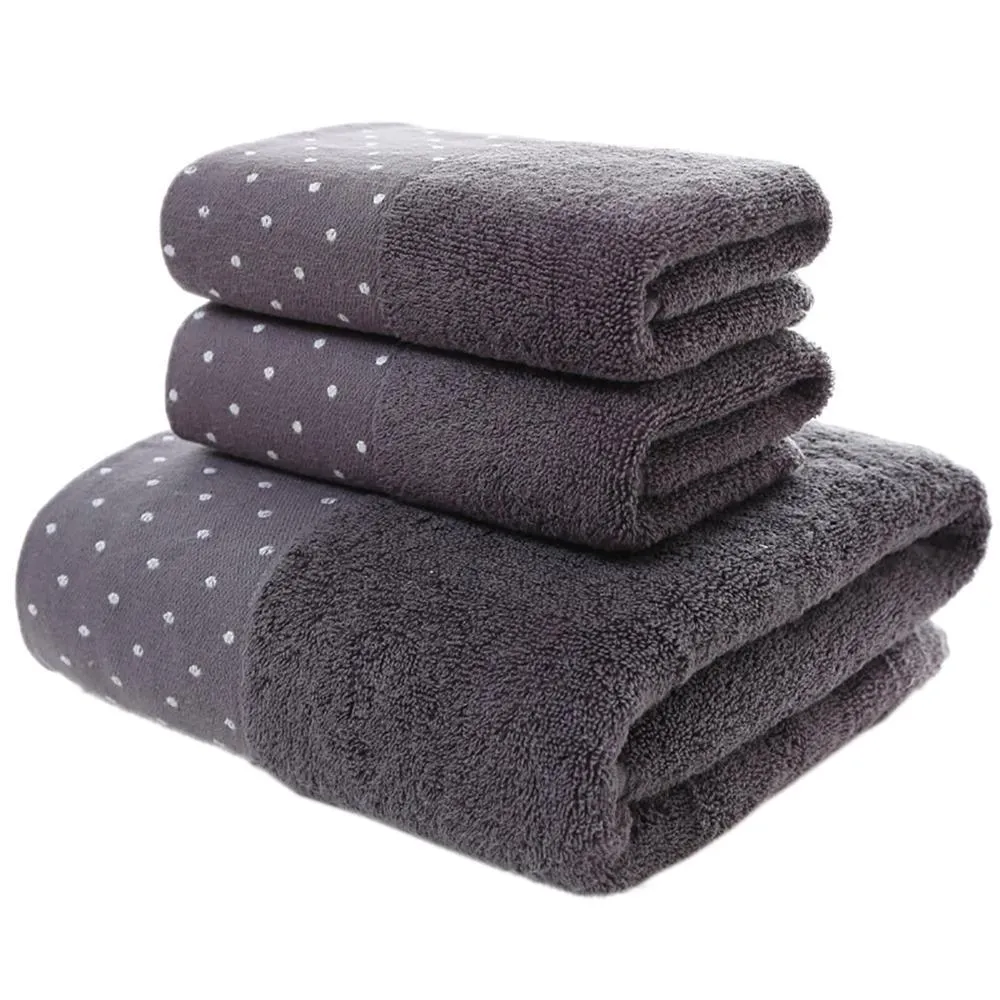 3PCS Towel Set Solid Color Cotton Large Thick Bath Towel Bathroom