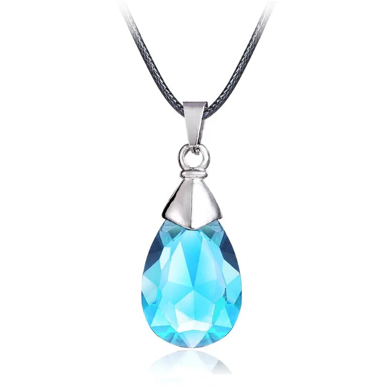 Hanger Kettingen Mengtuyi Sieraden Licht Blauwe Gems Stone Necklace Cartoon Water Drop Verklaring Dames Leren Keten Ornament