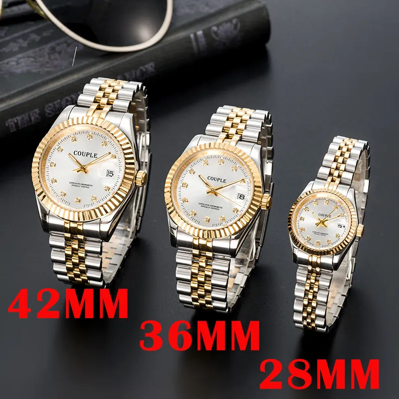 Orologio di Lusso Mens Automatic Gold Mechanical Horloges Vrouwen Jurk Volledige Roestvrijstalen Saffier Waterdicht Lichtgevende Paren Horloges