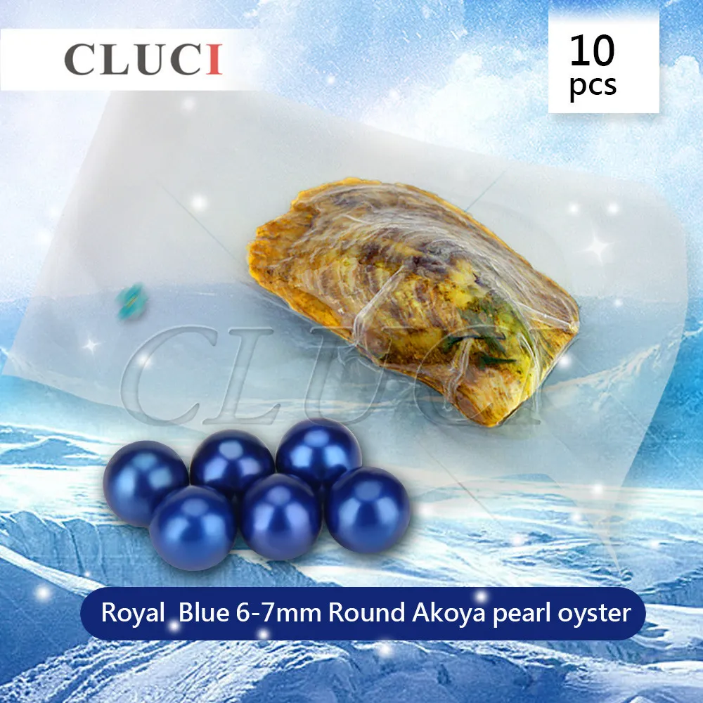 Cluci Royal Blue 10PCS Real Natural Waterwater Pearl في المحار، 6-7 ملليمتر مصبوغ اللؤلؤ والفراغ التعبئة سحر هدية للنساء T200507