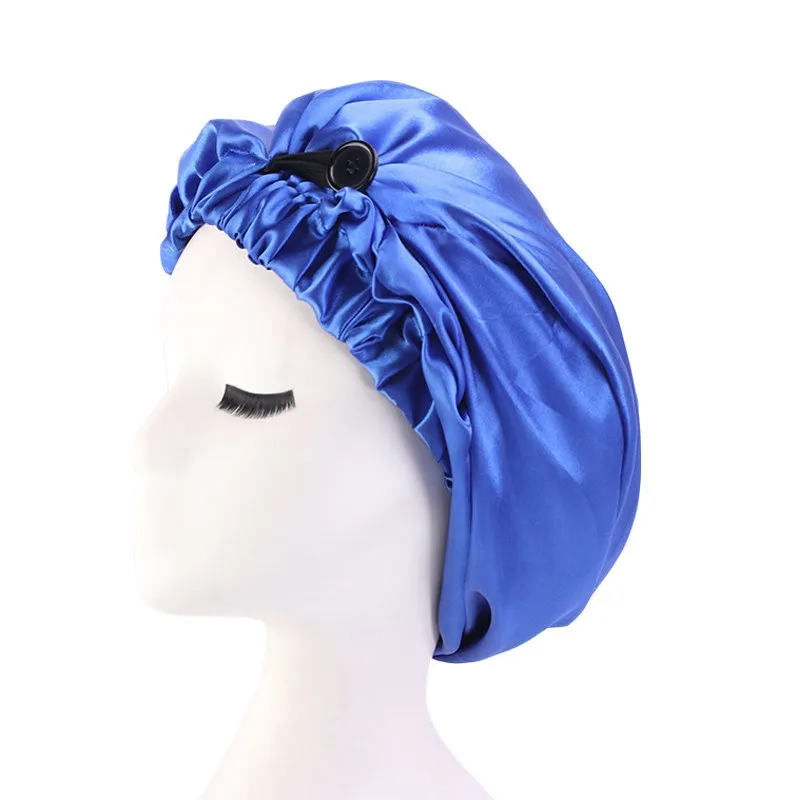 Femmes longue nuit sommeil chapeau Satin turban casquette avec bouton femme durag durags dames chapeau de soins capillaires chapeaux de douche salon maquillage casquettes Head Wrap NOUVEAU