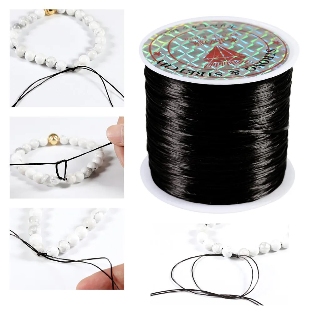 Rollo de cordón elástico para abalorios de cristal, cuerda fuerte de 1mm para  pulseras, hilo elástico