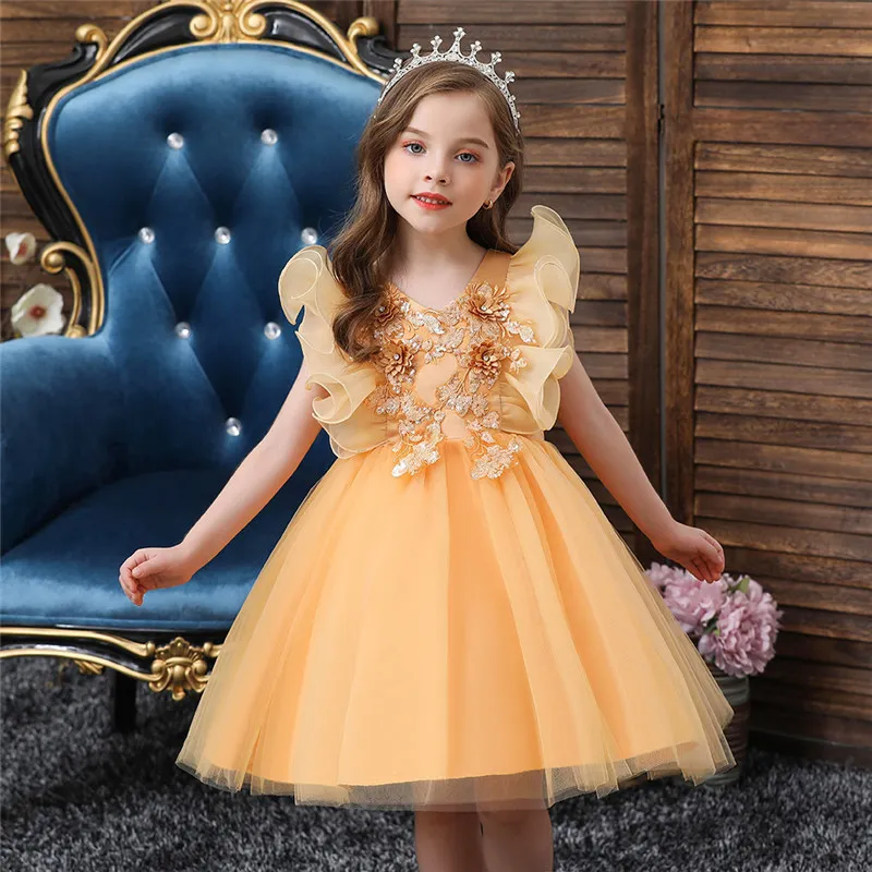 Broderie une épaule robe pour enfants princesse robes formelles fleur enfants mariage soirée robe de bal filles fête de noël F1130