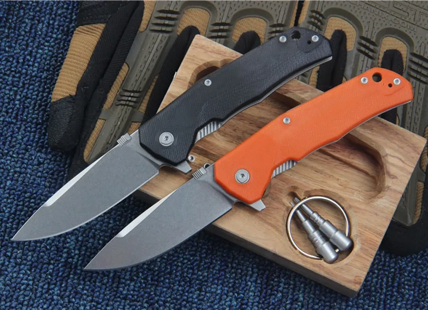 High End Flipper Folding Kniv M390 Stone Wash Drop Point Blade G10 + TC4 Titan Alloy Handtag EDC Knivar med trälåda