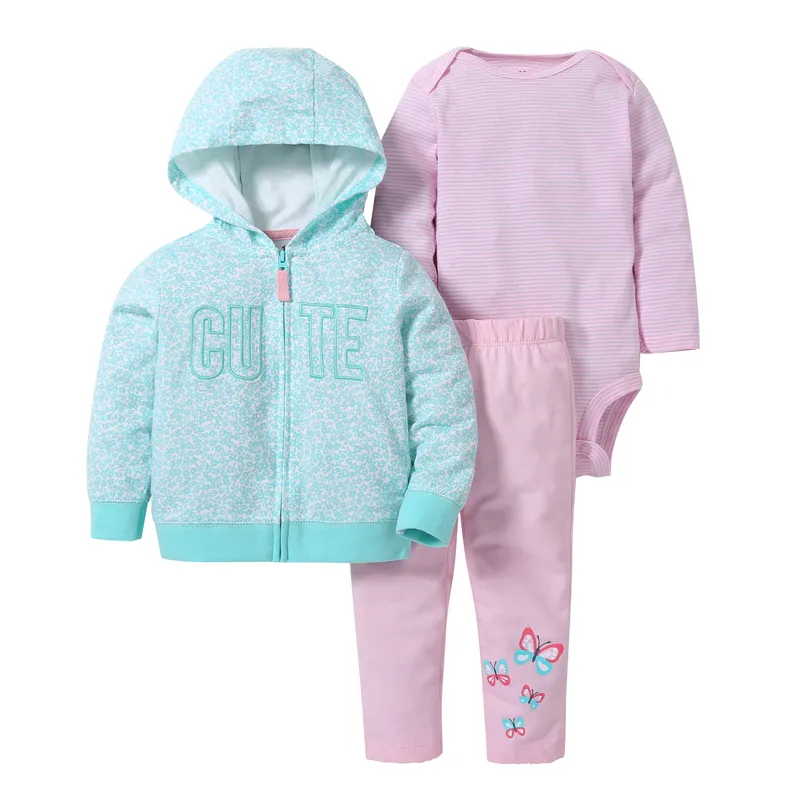 spring autumn baby girl clothes cute letter print long sleeve hoodies jackets&coat+romper+butterfly pants BABY BOY clothing set