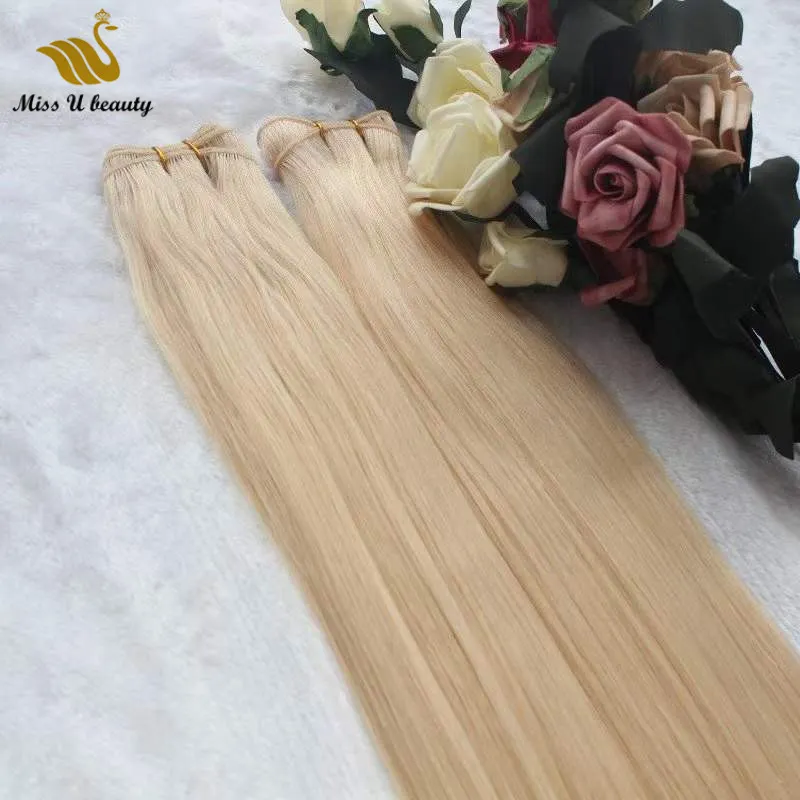 Remyhair Extension Hand Tie Weft Hair Weaves Light Brown Blond Färg 2 Bundlar 100g / Bunt