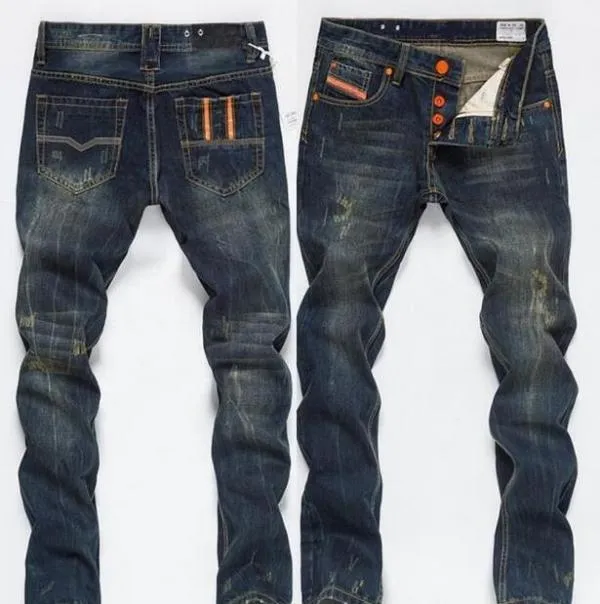 Biker Man Moto Denim Men Fashion Märkesdesigner Rippade nödställda joggar tvättade veckade motorcykel jeans byxor svartblå