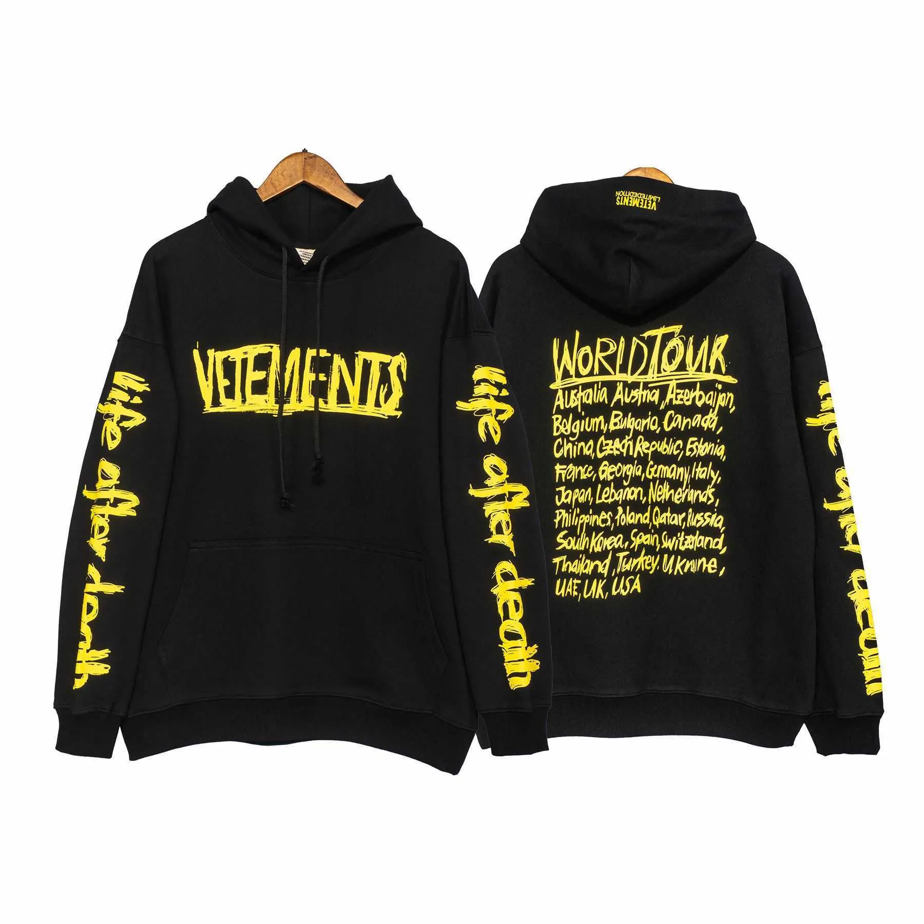 Heren Hoodies 21FW Herfst Winter VTM Witt Meng Sanskriet Letter Signature Printed High Street Heren en Dames OS Losse Sweater Hooded