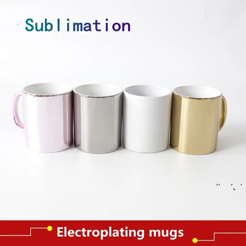 11oz Sublimation plating mug Nordic ins retro brass 4 colors colorful silver gold coffee Ceramic mug DIY gift Thermal Coffe Mugs JJA11906