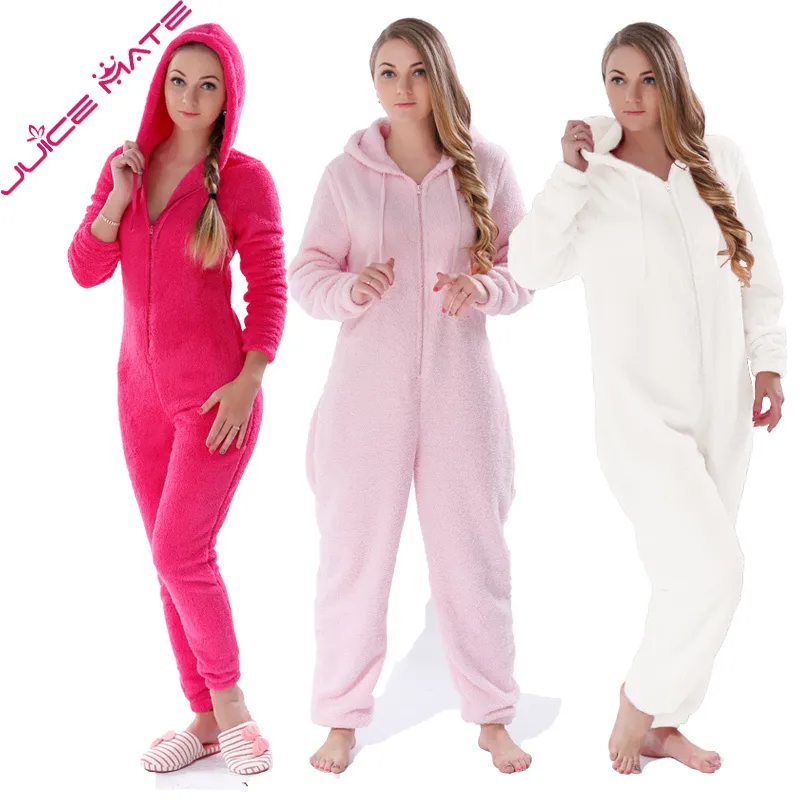 Hiver Chaud Pyjamas Femmes Onesies Fluffy Polaire Combinaisons Vêtements De Nuit Dans L'ensemble Plus La Taille Capuche Ensembles Pyjamas Onesie Pour Femmes Adulte 201109
