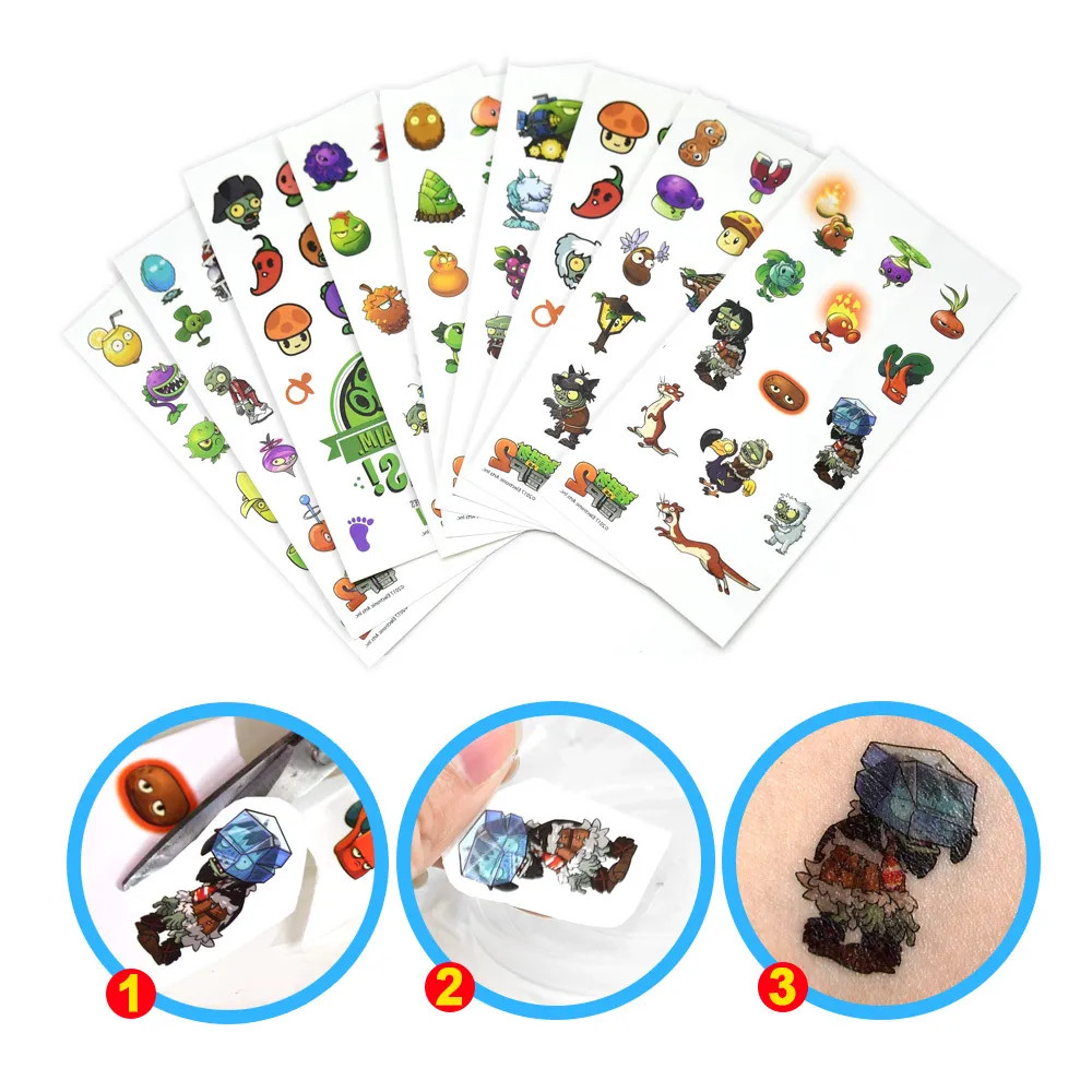 Cartoon Water Transfermation Temporary Children Paper Plant Vs. Zombie Fake  Tattoo Stickers Toys For Boy Kids Q1215 From Bailixi09, $7.17