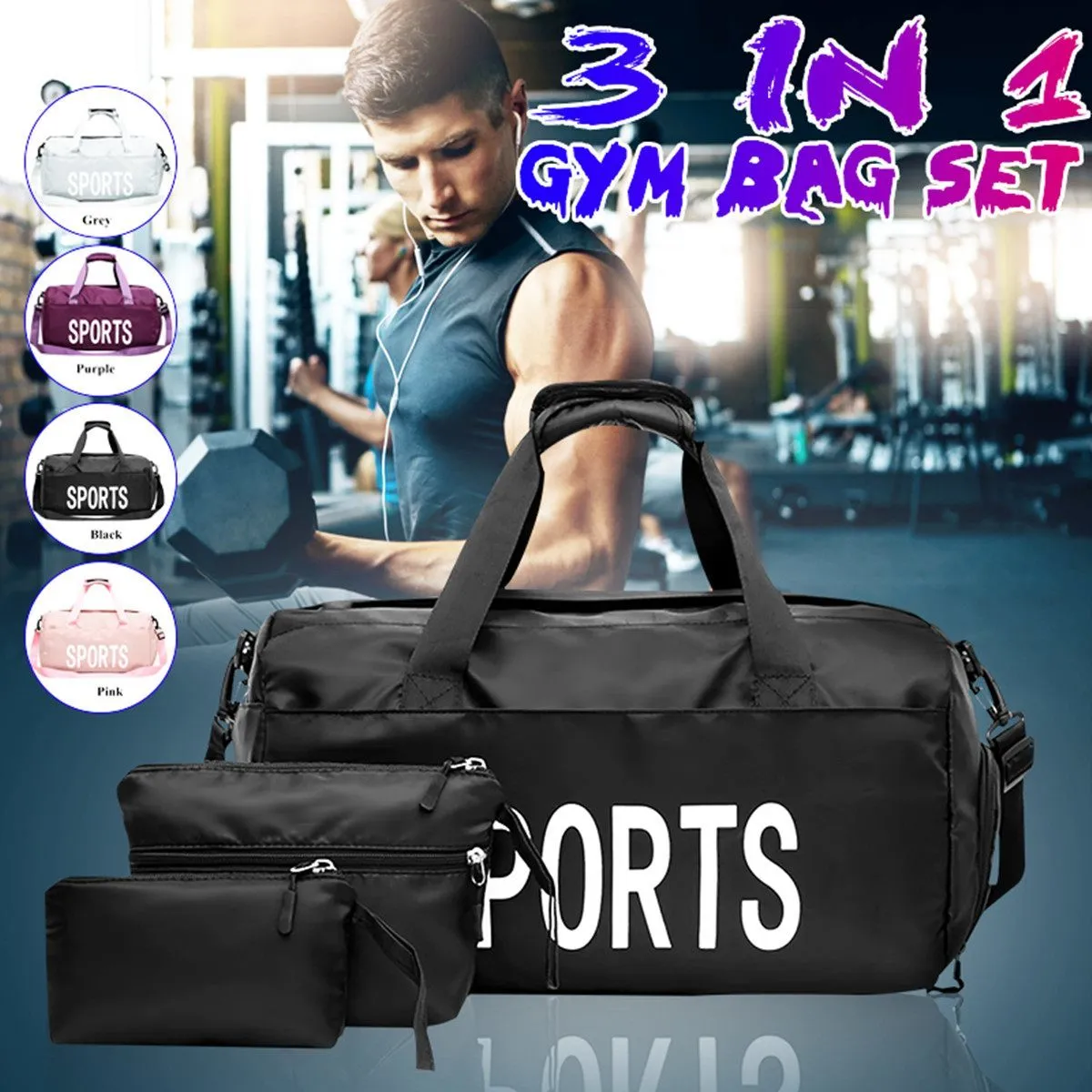 3 stks Waterdichte Gym Tassen Voor Mannen Vrouwen Trainingszak Fitness Travel Sac de Sport Buitensporten Zwem Yoga Bag met Schoenen Opslag Q0113