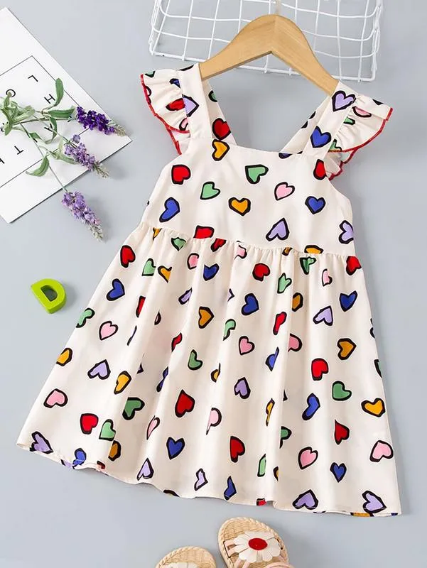 Toddler Girls' Heart Print Cami Dress with Ruffle Trim from Dhgate Girl ...
