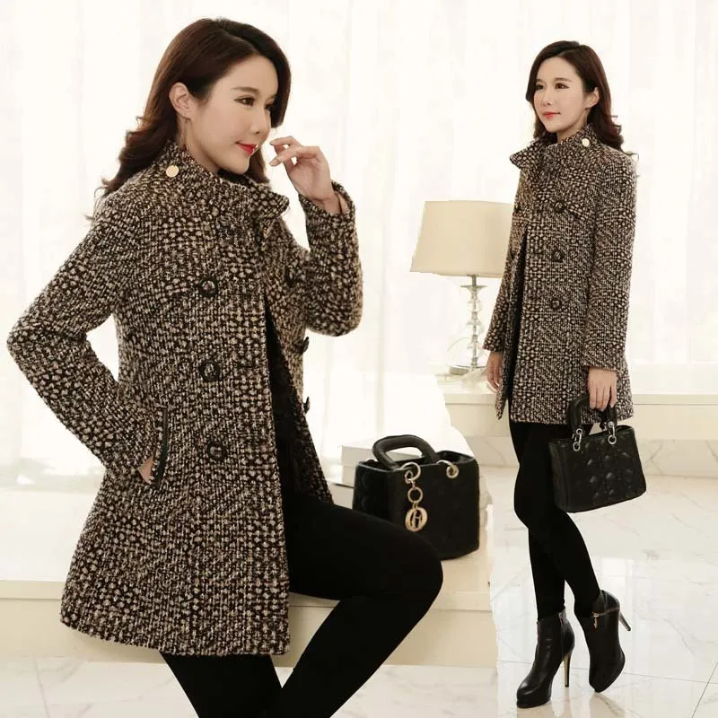 Boutique Women Plaid Coat 2020 Winter Wool Jacket Long Coats For Ladies Woollen Autumn Women overcoat Korean Thickening Clothes LJ201110