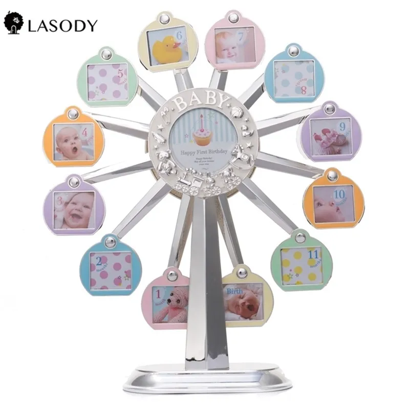 Baby's eerste jaar 12 Fotoframe voor maand pasgeboren babyregister 12.20 "H Muzikaal Ferris Wheel Fotoframe Play Rock-A-Bye Baby 201212