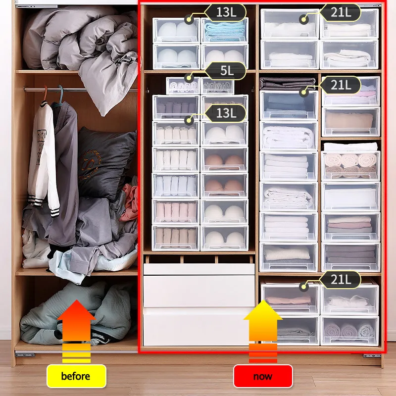 Cajón de almacenamiento para armario, caja de plástico grande para ropa,  organizador apilable para artículos diversos, armario para el hogar