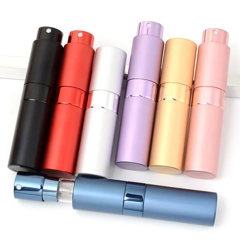 Partihandel Mini Spray Parfymflaska Bärbara Aluminium Parfymflaskor Atomizer 8ml Travel Refillerbar Tom Kosmetisk behållare EEA10