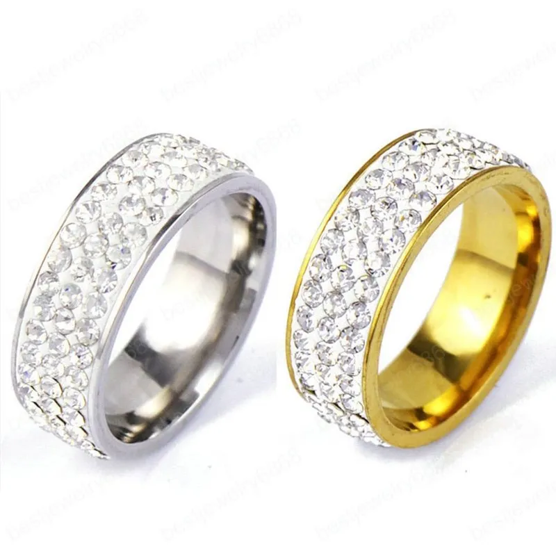 3 Rows Crystal Diamond Wedding Rings Gold Ring Finger Rings Couple Ring band for Women Men Wedding Jewelry