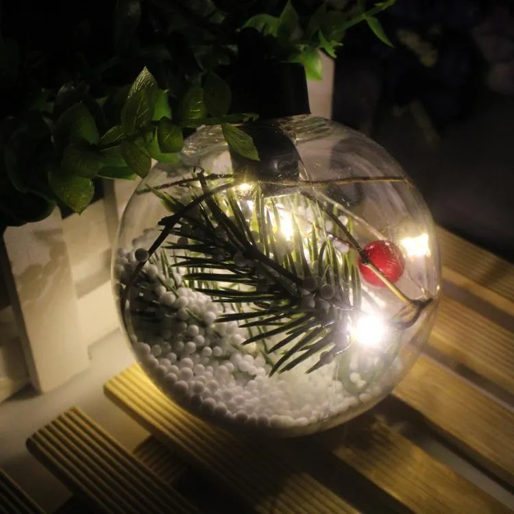 Wholesale BPA Free Transparent Glowing Xmas Ball Christmas Tree Ornament Baubles with Lights Xmas Kids Gifts Dia 8cm