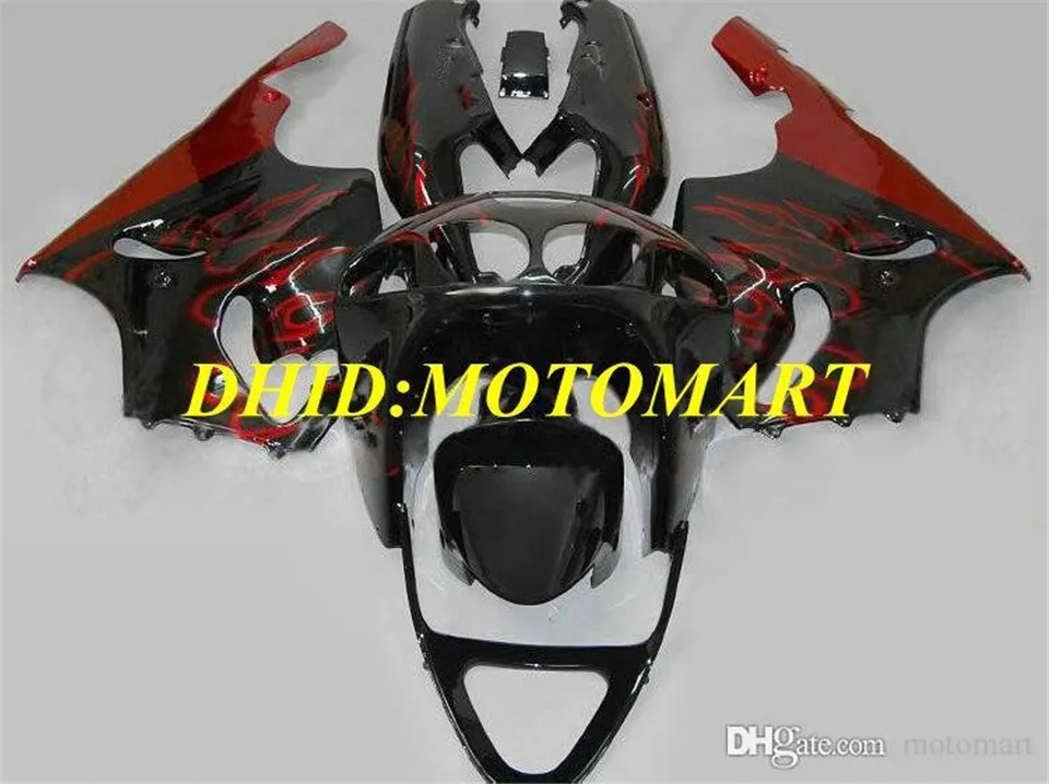 Kit de carénage de moto pour Kawasaki Ninja ZX7R 97 99 00 03 ZX 7R 1997 2000 2003 Flammes rouges Flammes Black Faréings Ensemble Ka01